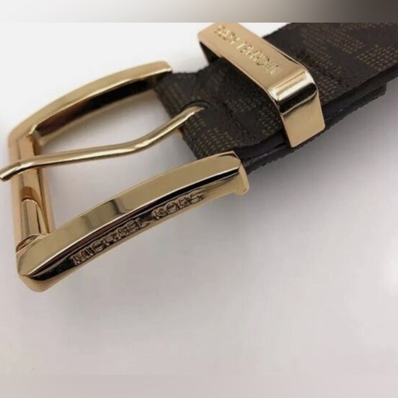 MICHAEL KORS BELT CHOCOLATE MK PRINTED LOGO GOLD SIZE MEDIUM - Picture 3 of 17